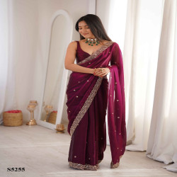 Premium Fendy Satin Saree with Beads & Pearl Embroidery Border